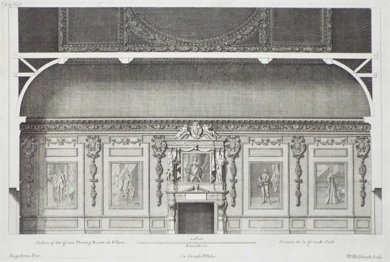Print - Section of the Great Dining Room at Wilton. - Hulsbergh
